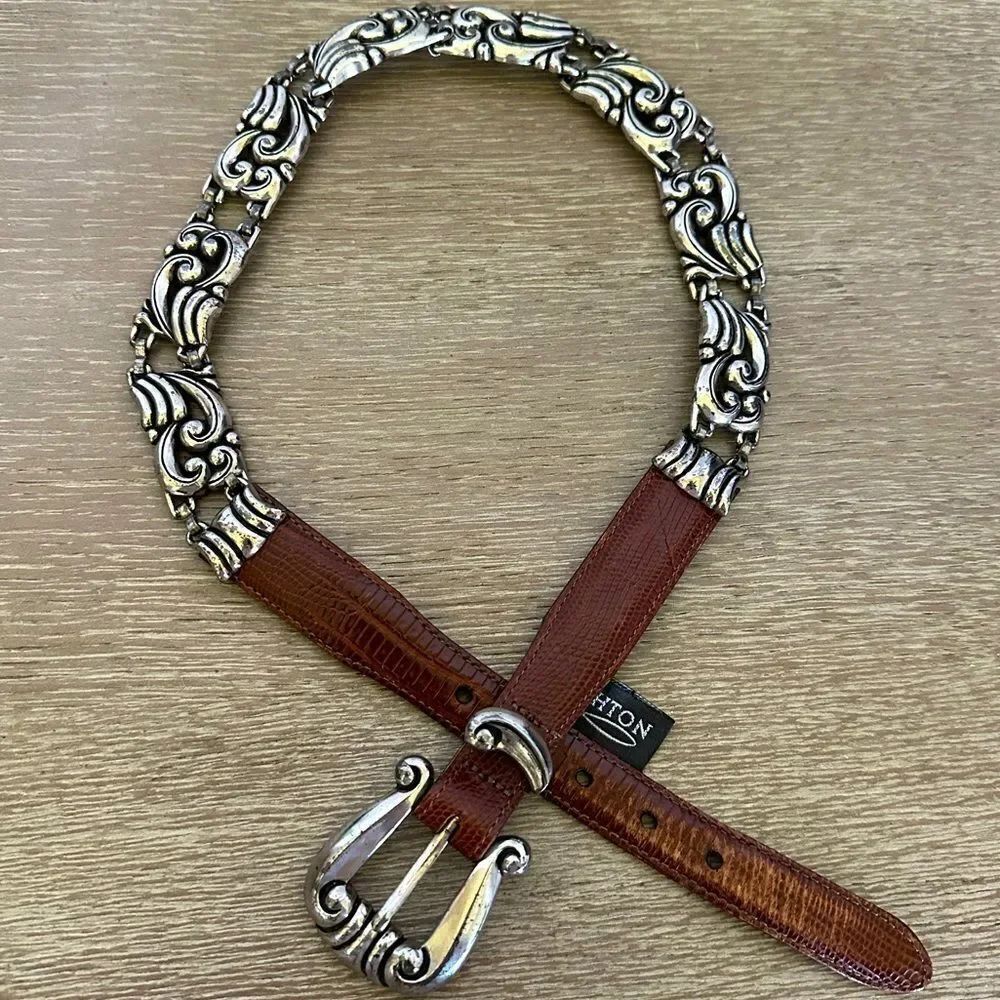 Brighton Vintage 90s Brown Leather Silver Link Belt S